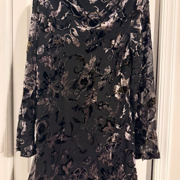 Reformation Black Floral Velvet Long Sleeved Mini Dress - XL - Picture 5 of 6
